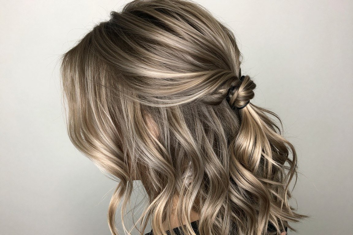 half up hairstyle with ash blonde balayage