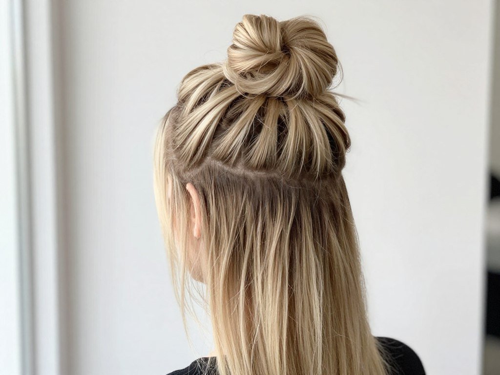 half-up top knot for wedding guest