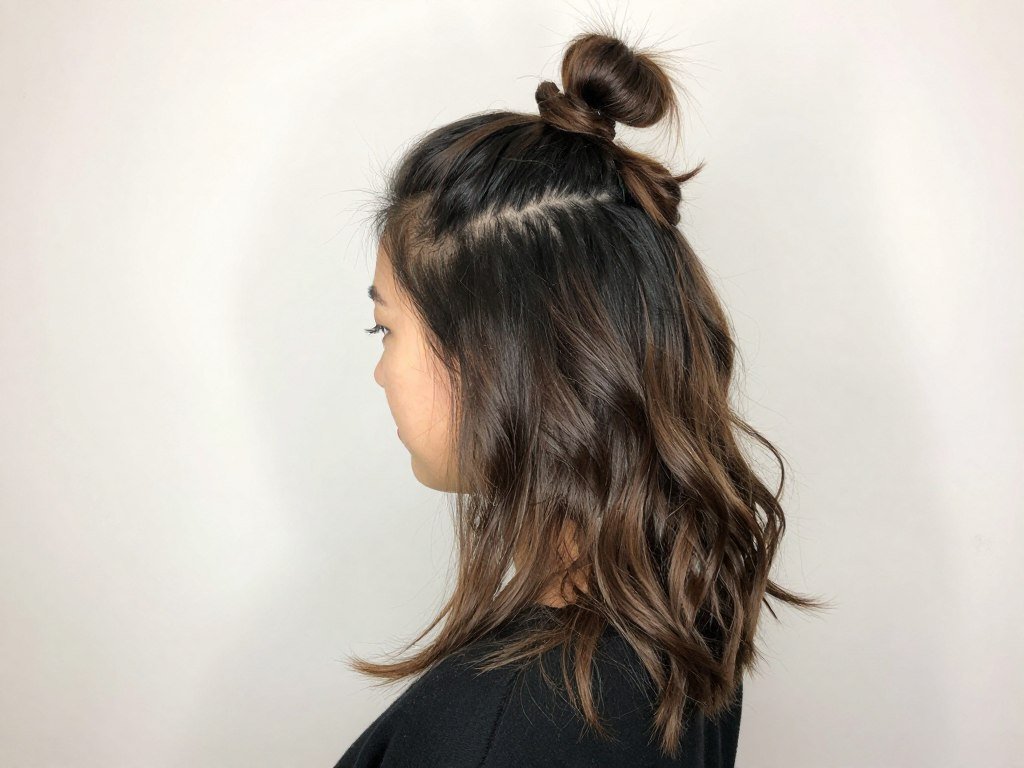 half up top knot hairstyle for thin hair volume