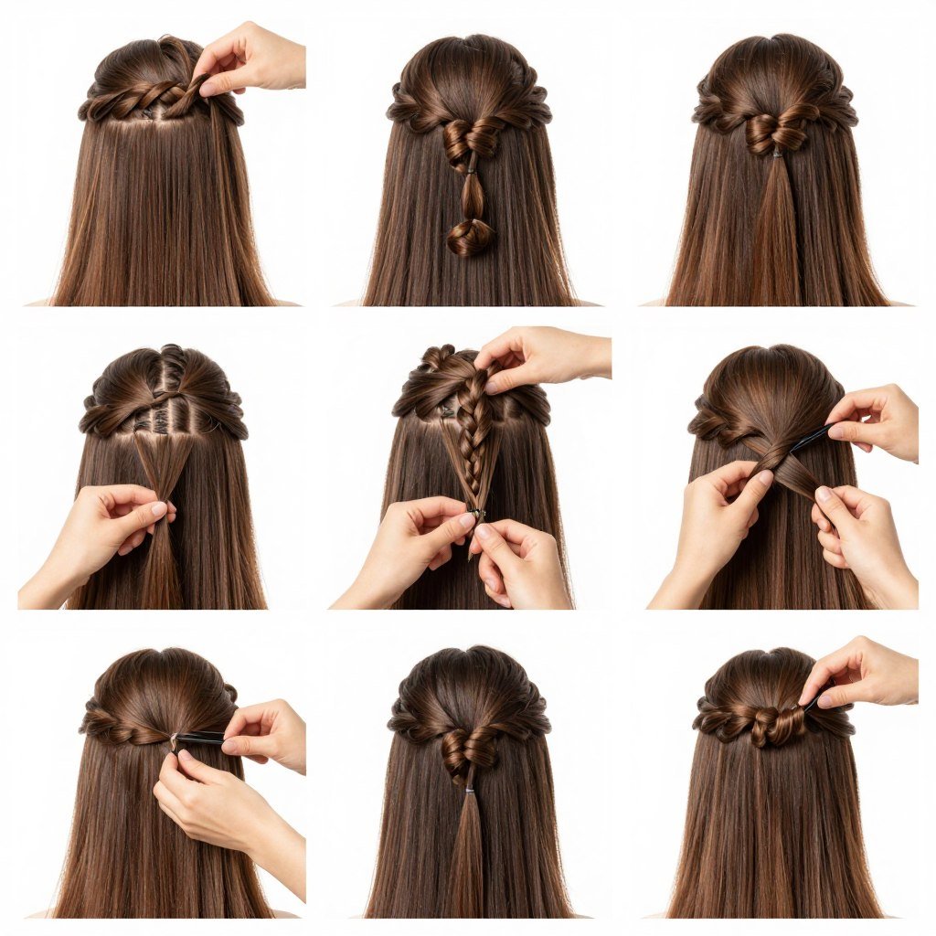 half-up twisted crown hairstyle tutorial for thin hair