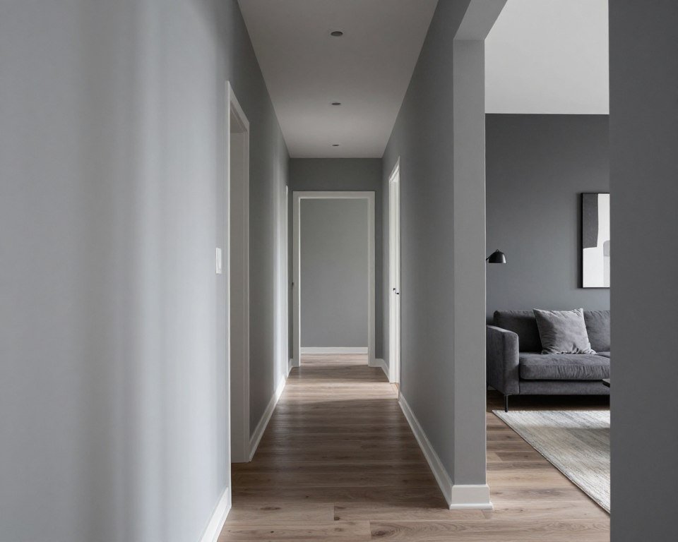 hallway color palette connecting smoothly to adjacent living room