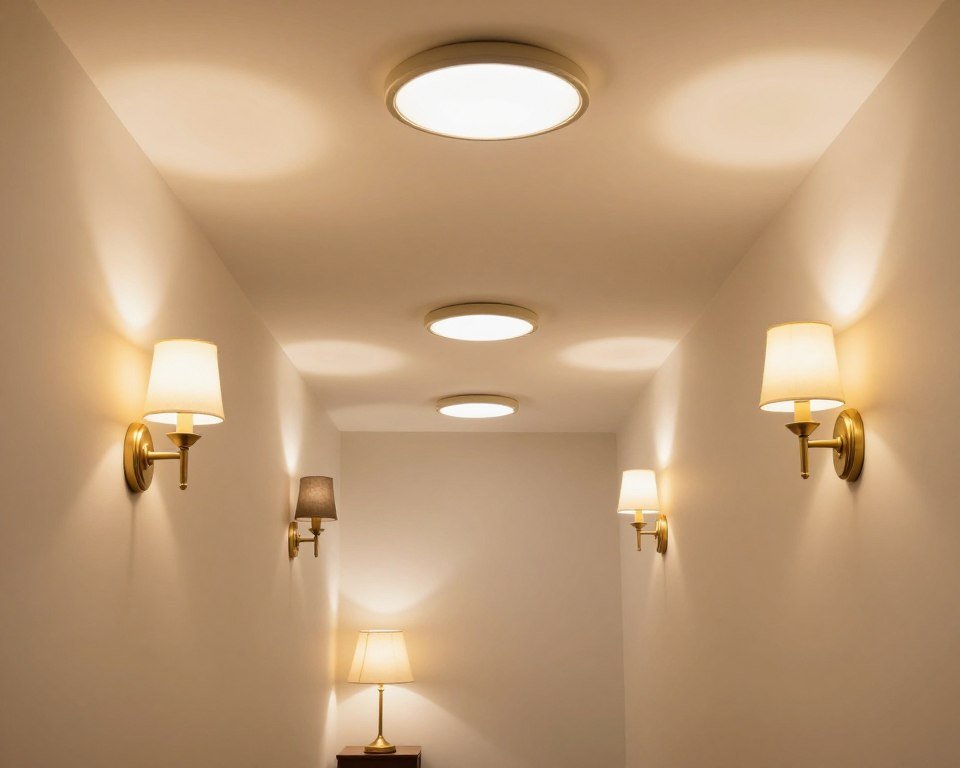 hallway showing different types of lighting fixtures working together