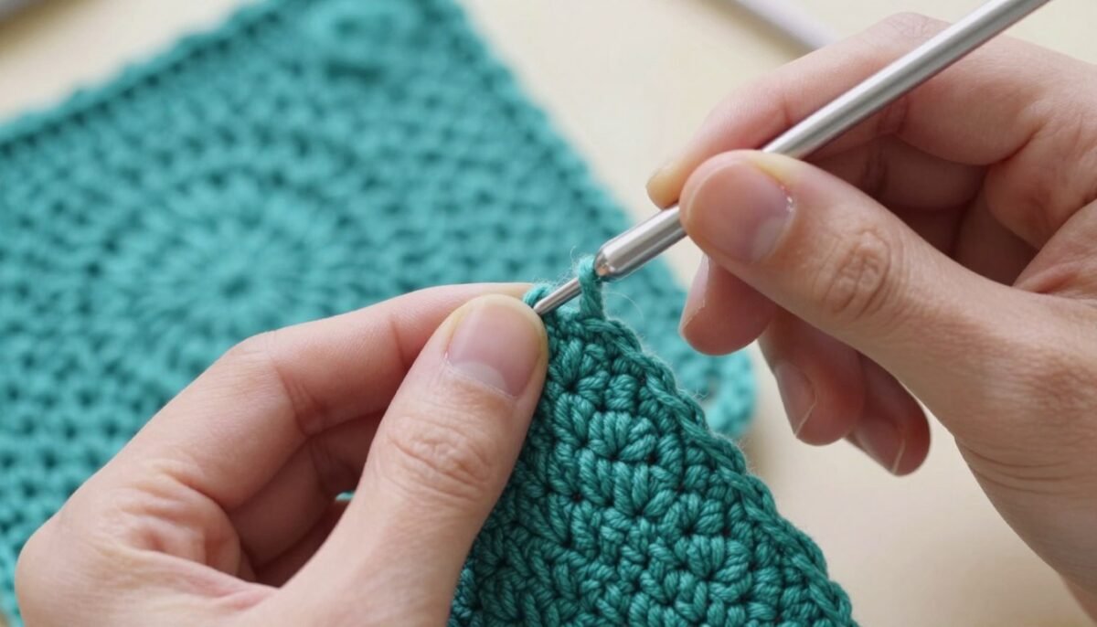 hands crocheting solid granny square pattern step by step