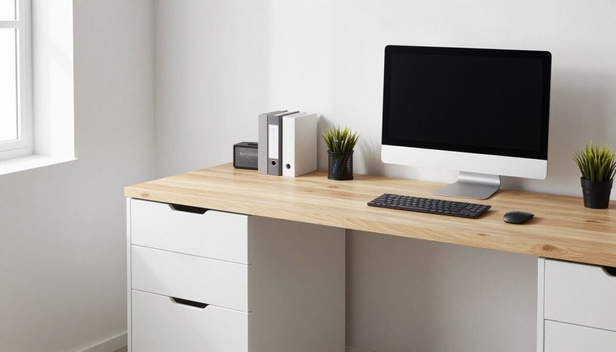 home office desk made from two IKEA ALEX drawer units with tabletop home office desk made from two IKEA ALEX drawer units with tabletop