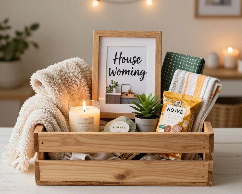 housewarming gift basket with home essentials