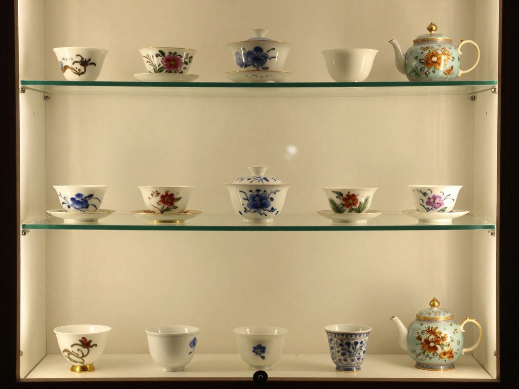 interior of china cabinet showing proper tea cup arrangement by value