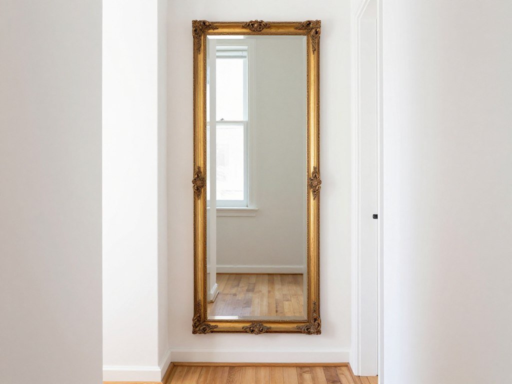 large mirror in narrow hallway reflecting light and creating depth illusion