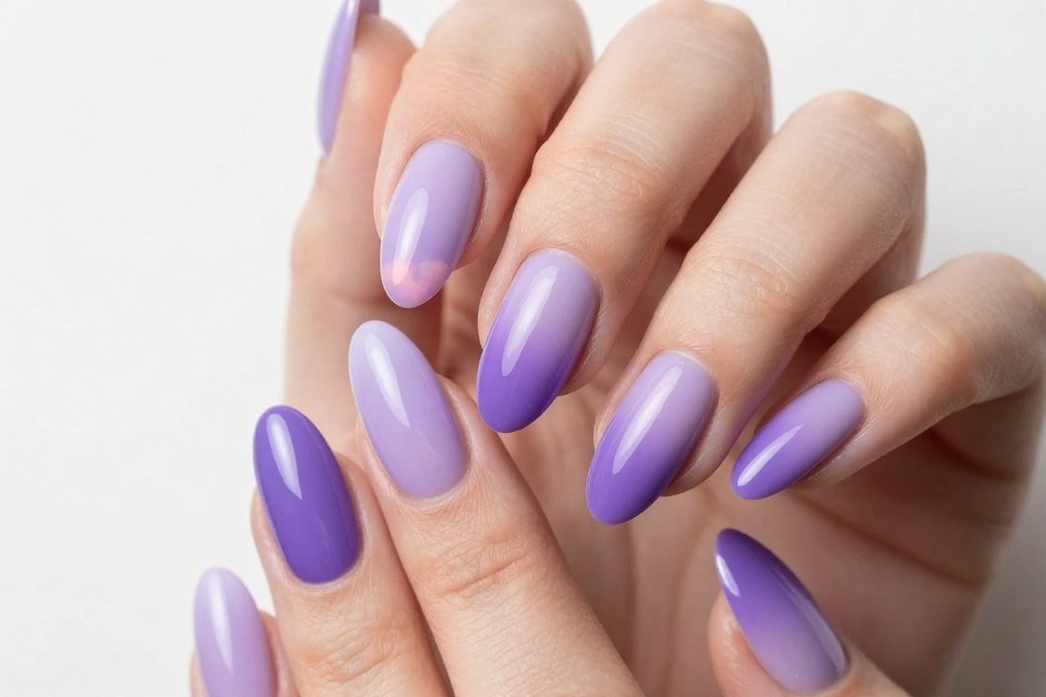 lavender purple ombre gradient nail design