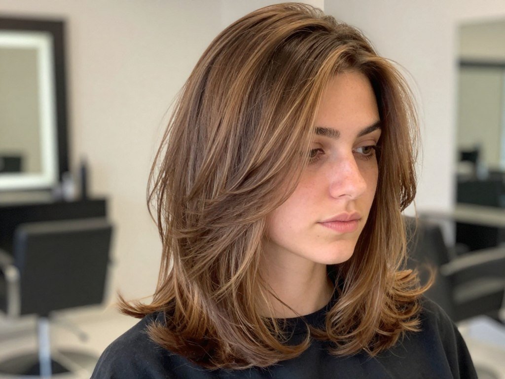 layered midi cut volume long face shape