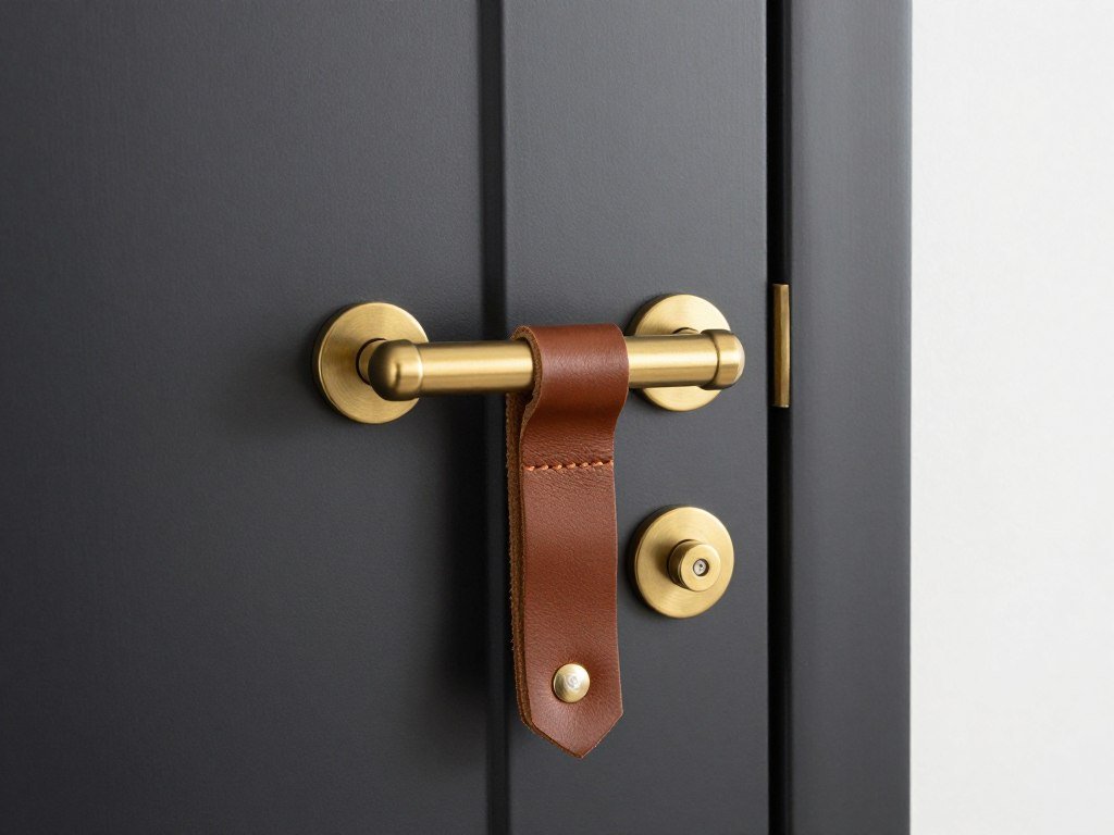 leather door pull on modern bedroom door