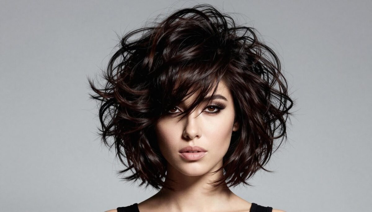 lob with dramatic crown volume creating height and fullness