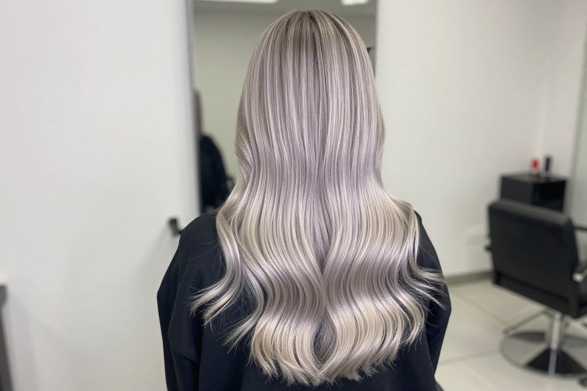 long silver ash blonde balayage hair