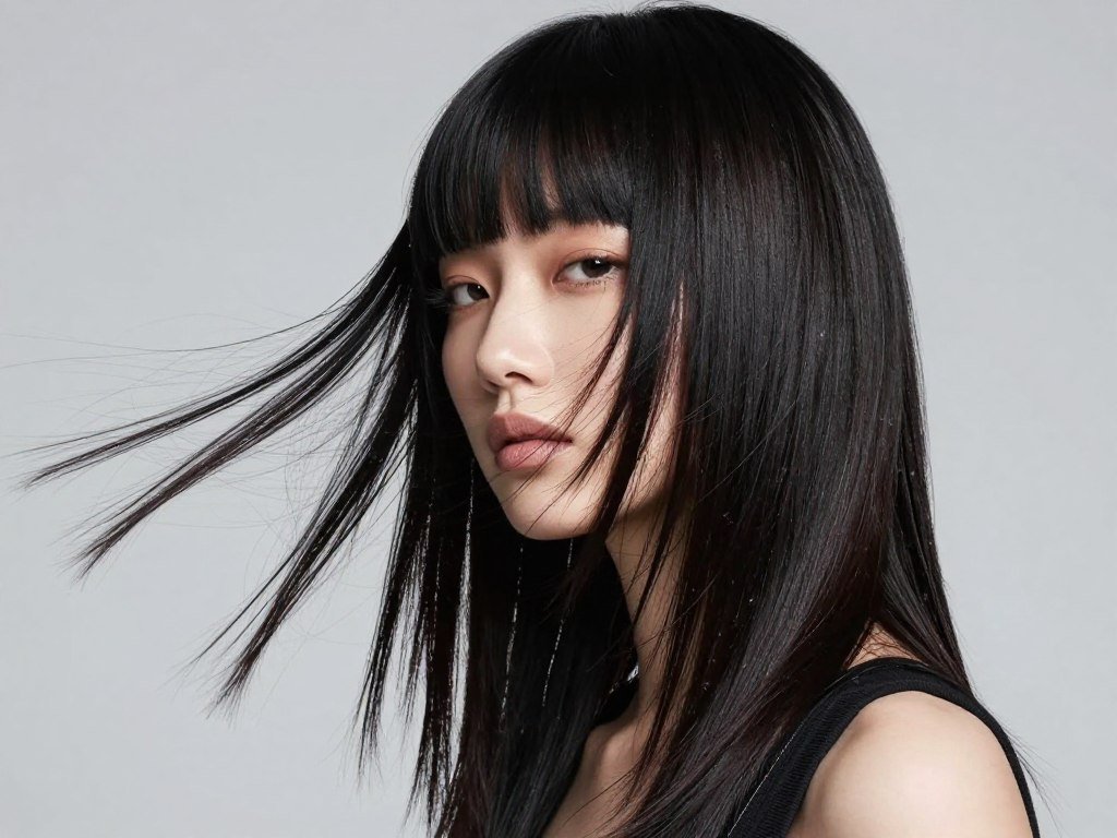 long thin hair cut in modern shag style with choppy layers