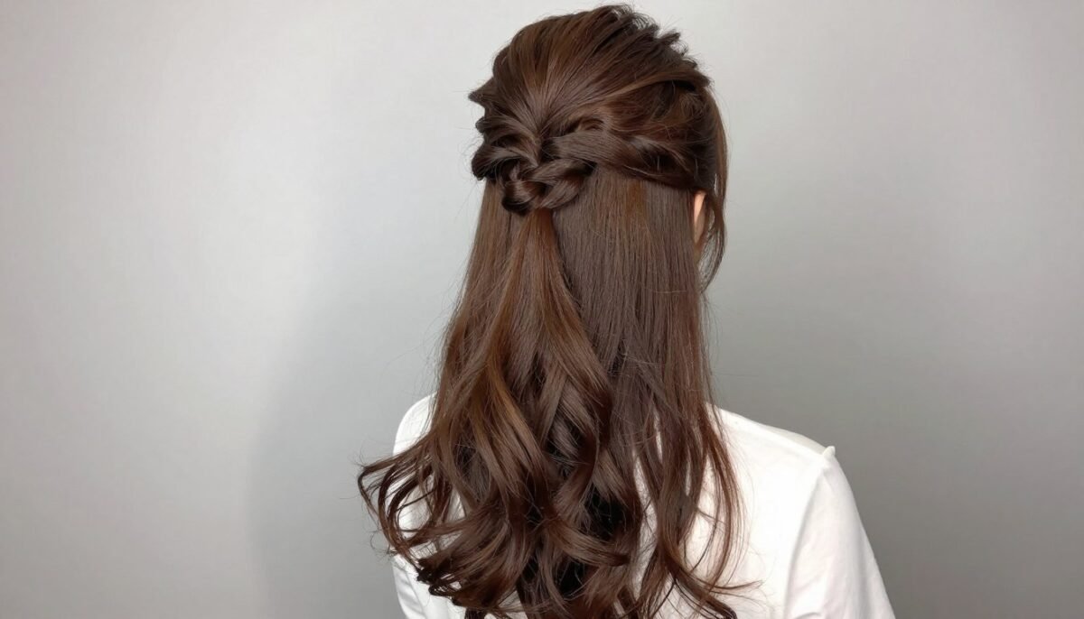 long thin hair in half-up hairstyle with crown volume