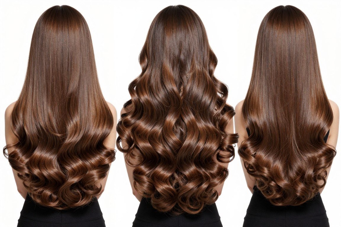 long thin hair styled in bouncy blowout curls