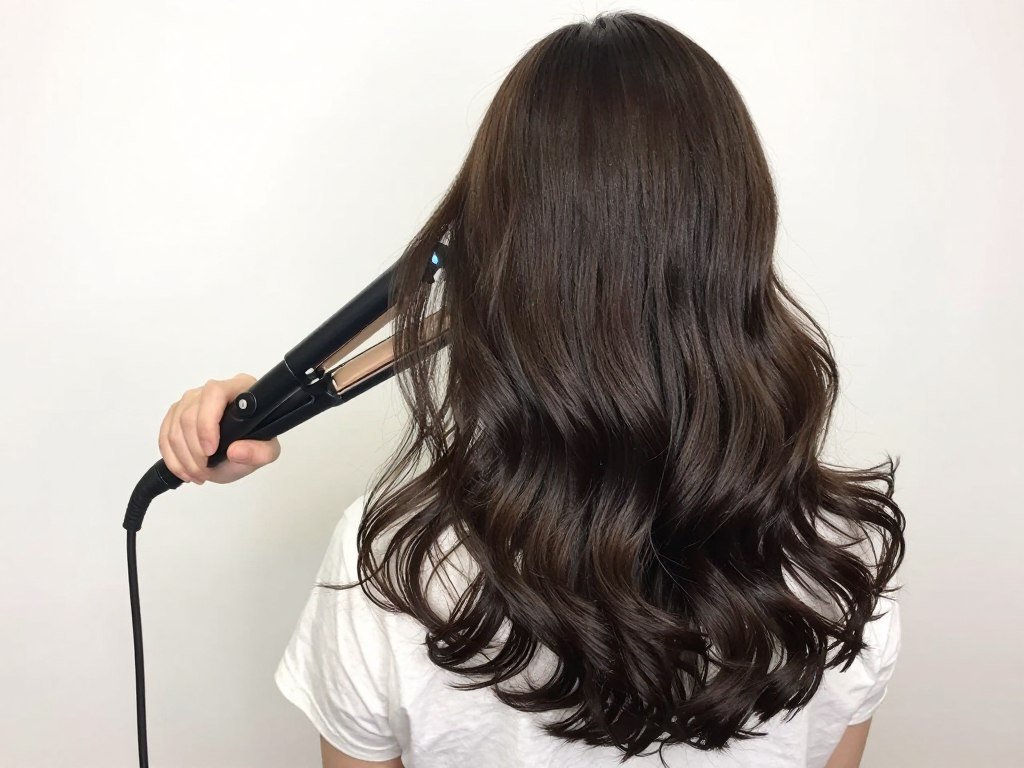 long thin hair styled in loose waves using flat iron