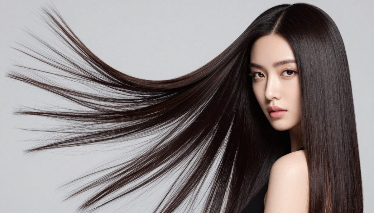 long thin hair styled sleek and straight with volume at roots
