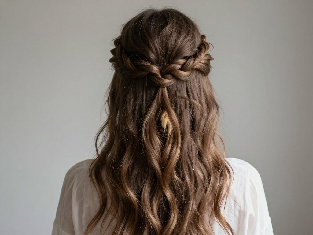 long thin hair with twisted crown and flowing lengths