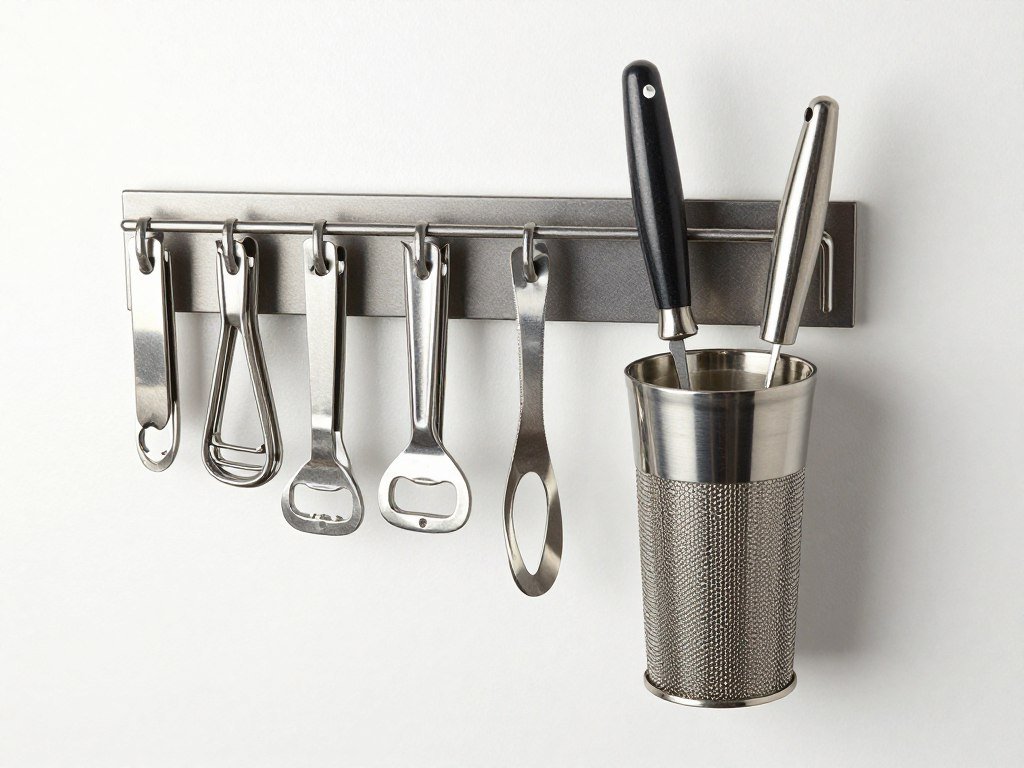 magnetic knife strip holding bar tools on wall