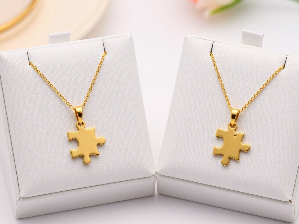 matching friendship necklaces two halves puzzle pieces gold