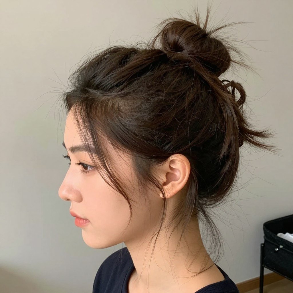 messy bun updo for thin hair with texture