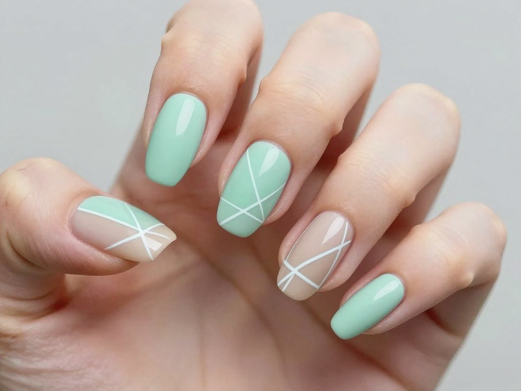minimalist May nails with negative space geometric patterns