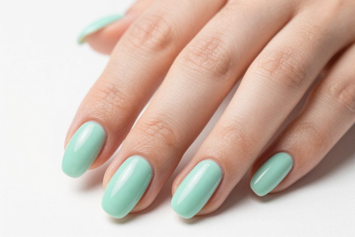 mint green solid color summer nails
