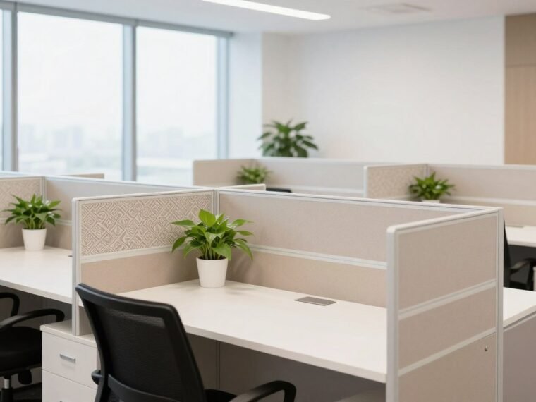 modern office cubicle privacy solutions with decorative elements