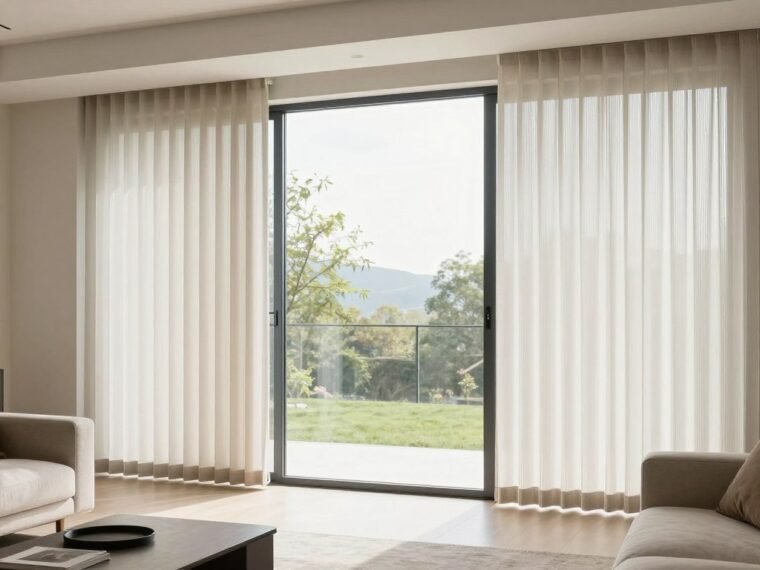 modern sliding glass door coverings in contemporary living room