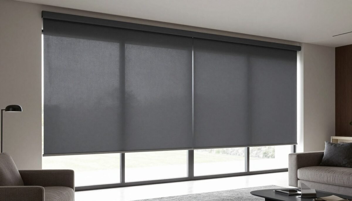 modern sliding panel track blinds on glass door