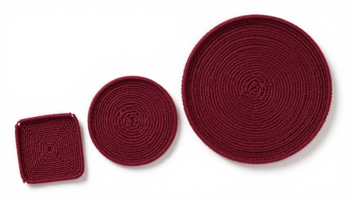 multiple rounds of solid granny square showing progression