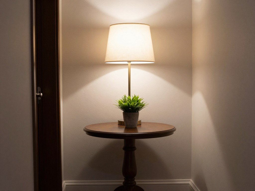 narrow pedestal table in hallway corner