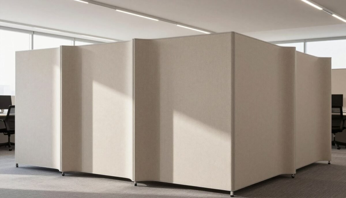 office cubicle with fabric curtain privacy solution