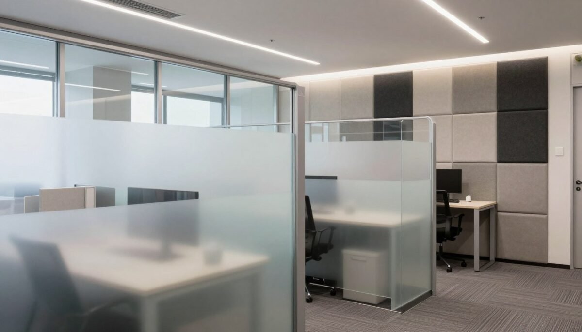 office showing visual privacy screens and sound masking solutions