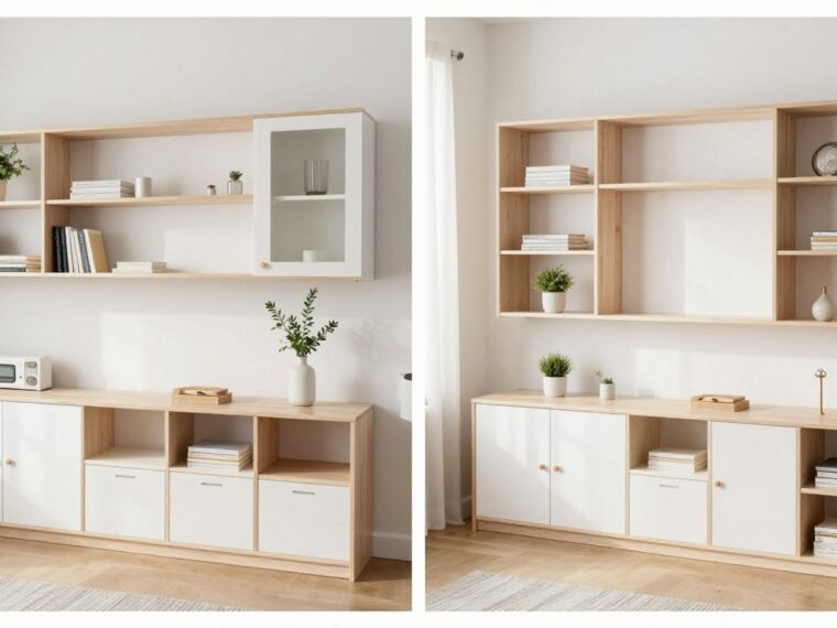 organized home interior featuring IKEA hacks with custom storage solutions in living room