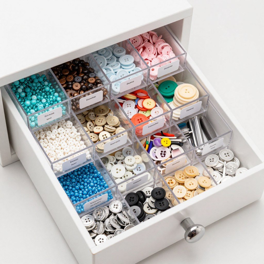 organized small craft supplies in drawer dividers and containers