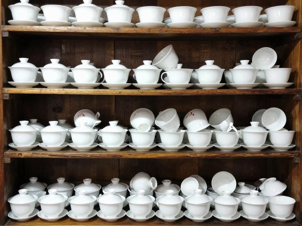 overcrowded tea cup display showing poor spacing