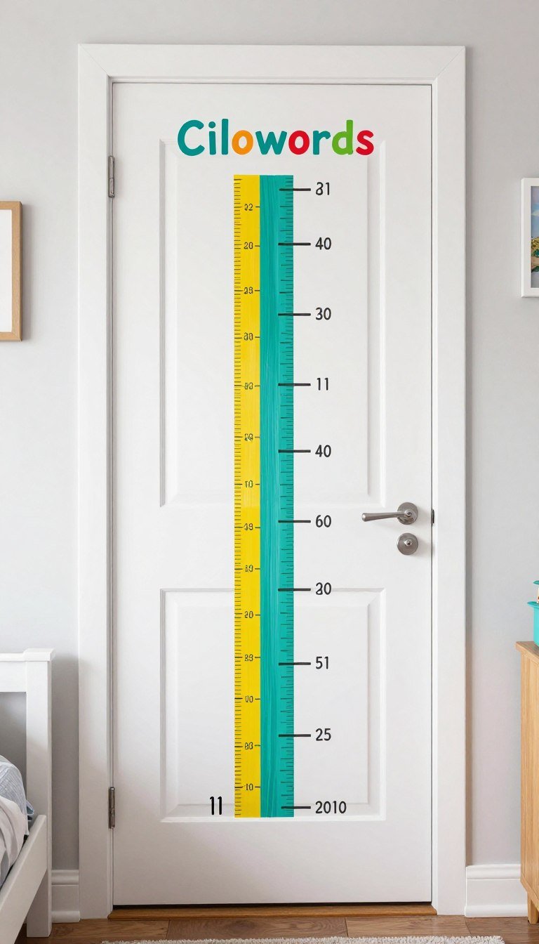 painted growth chart on kids bedroom door with measurements
