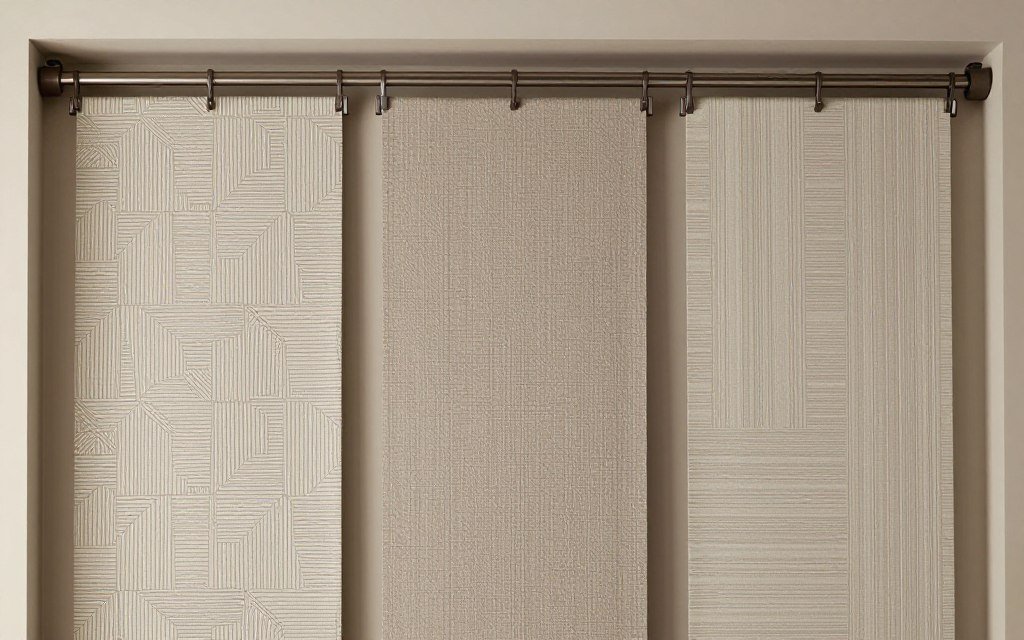 panel track blinds in designer fabric patterns