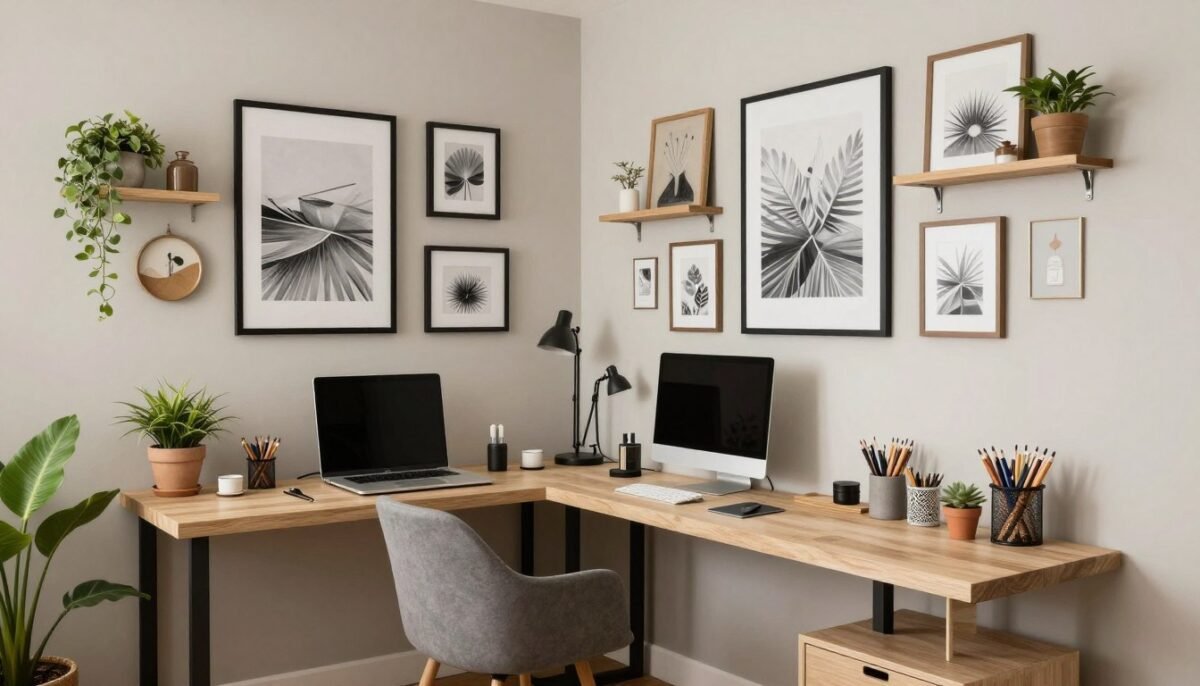personalized craft room with artwork and decorative touches