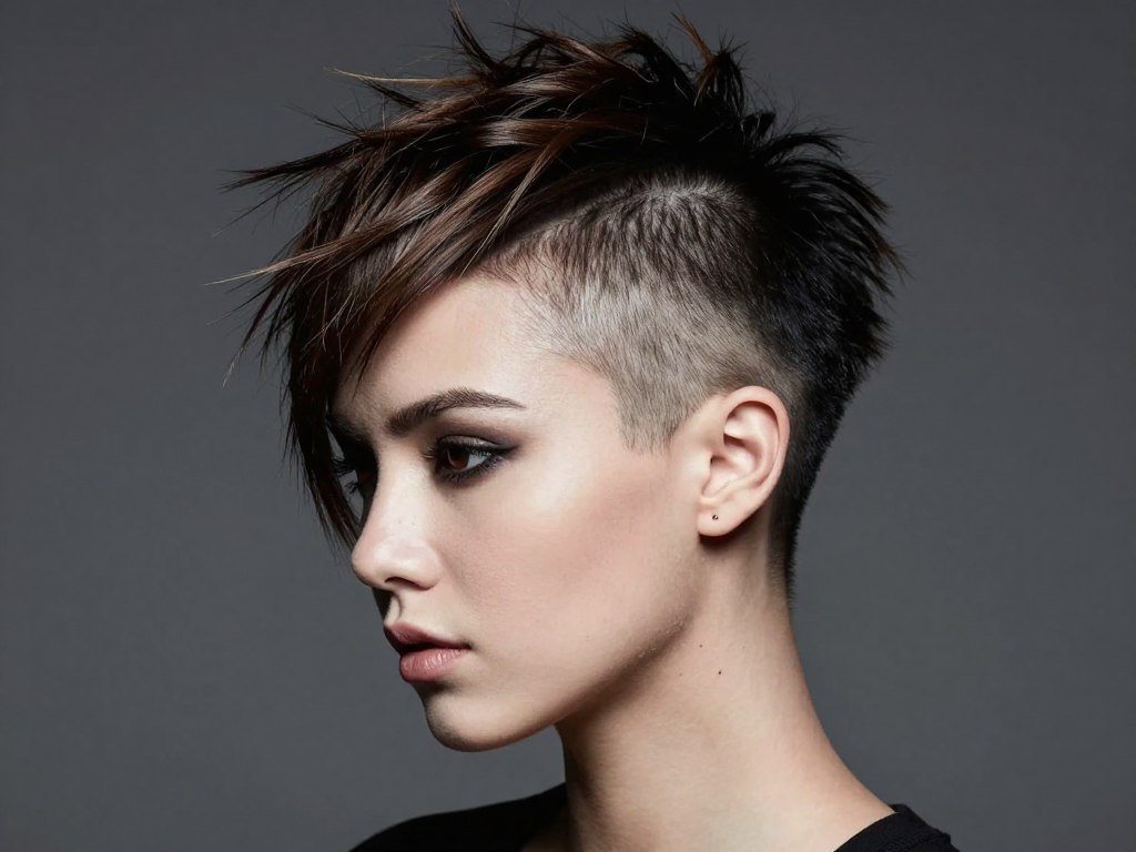 pixie bob with dramatic undercut on sides and back