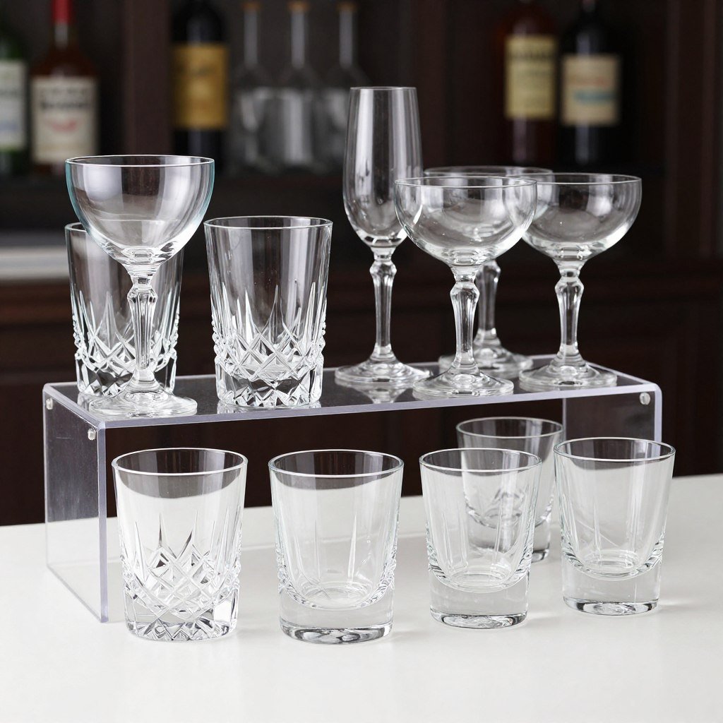 premium glassware set for home bar including various glass types