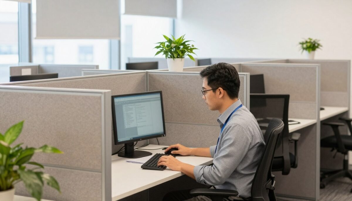 productive employee working in private cubicle