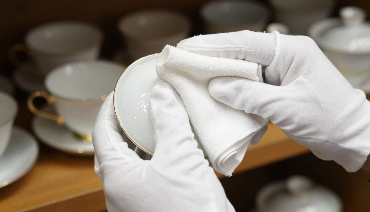 proper cleaning of displayed tea cups with soft cloth proper cleaning of displayed tea cups with soft cloth