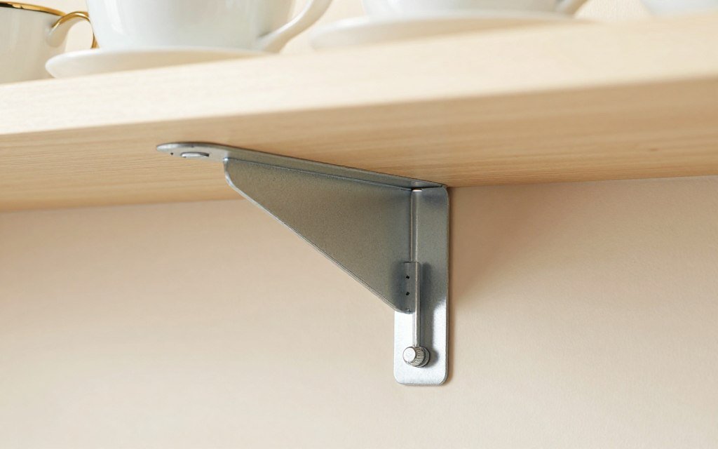 reinforced shelf bracket supporting tea cup display weight