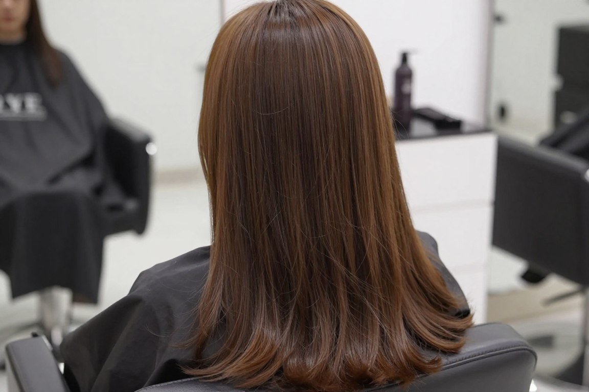 result of volumizing blowout on long thin hair showing lift and body