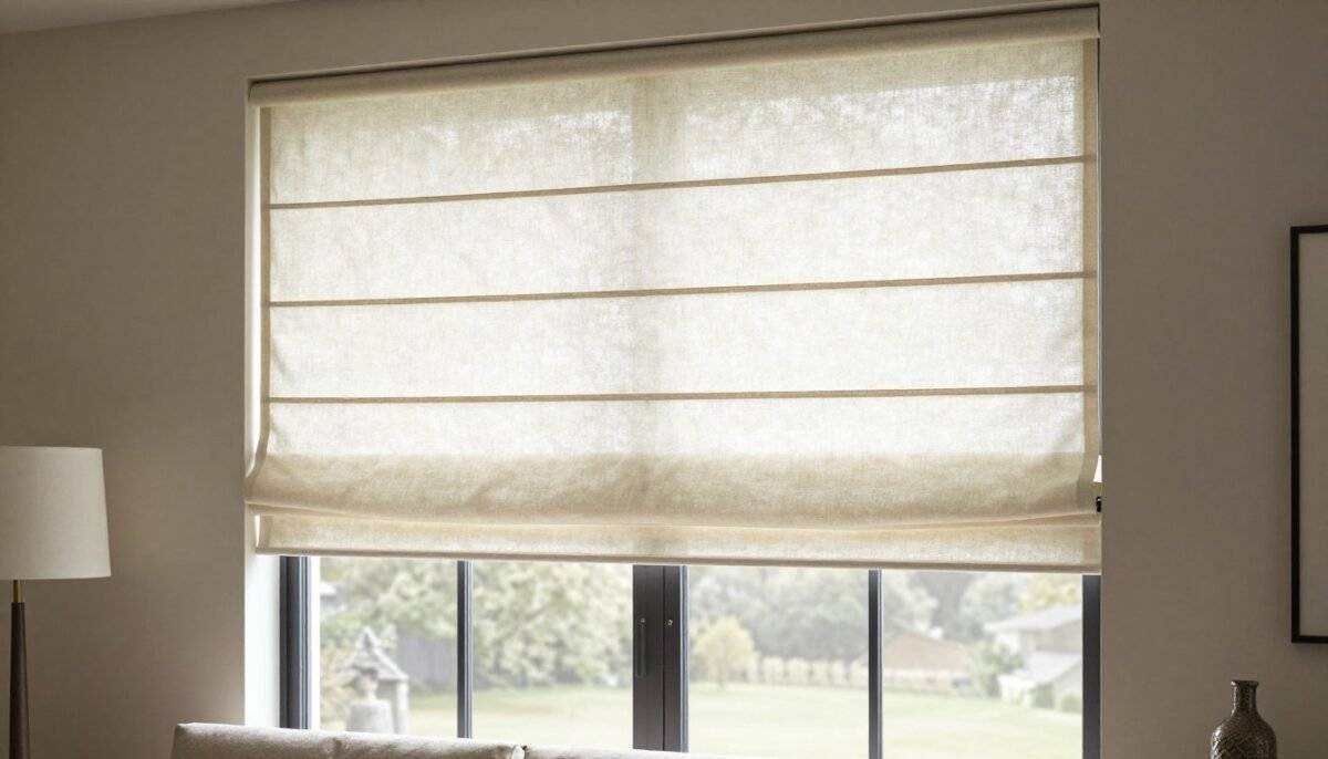 roman shades on sliding glass door in elegant room