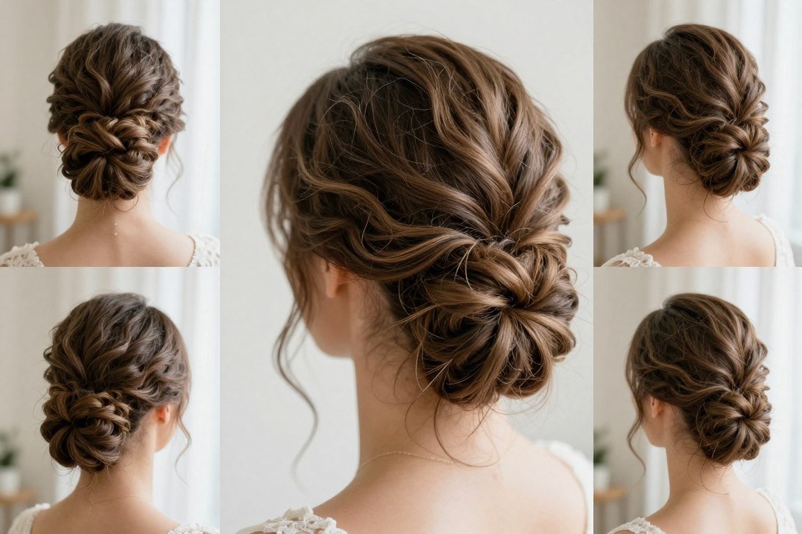 romantic messy bun with pulled pieces for thin hair formal styling