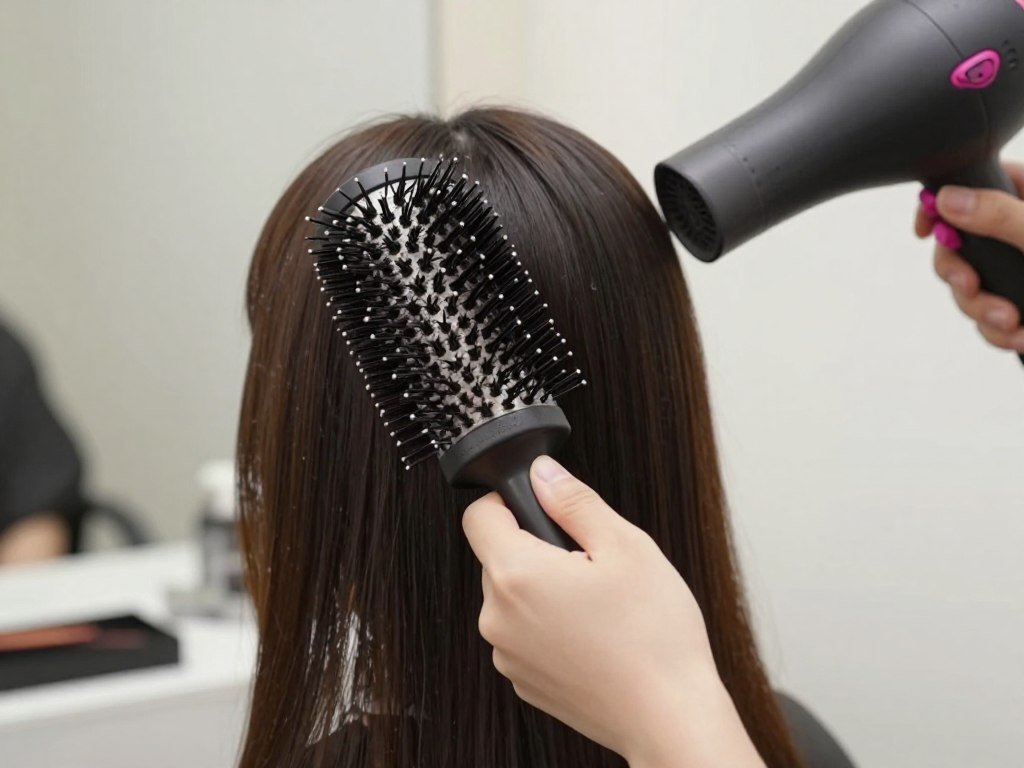 round brush styling curtain bangs on thin hair