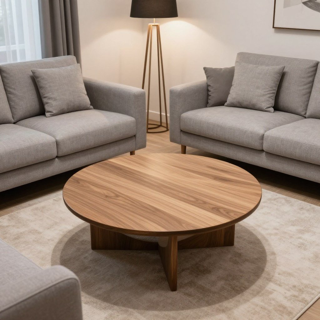 round coffee table in small sitting room improving flow